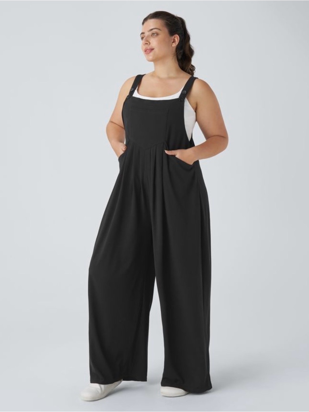 Halara Black Wide Leg Overall Jumpsuit Women L Tall Adjustable Strap Pockets